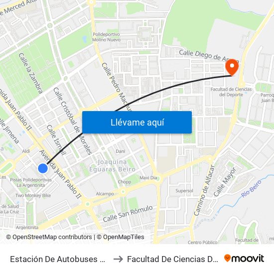 Estación De Autobuses De Granada to Facultad De Ciencias Del Deporte map