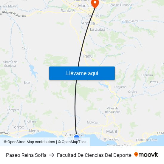 Paseo Reina Sofía to Facultad De Ciencias Del Deporte map