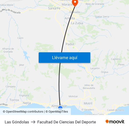 Las Góndolas to Facultad De Ciencias Del Deporte map