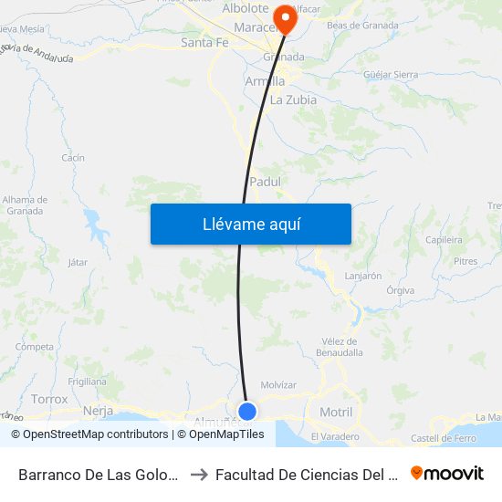 Barranco De Las Golondrinas to Facultad De Ciencias Del Deporte map