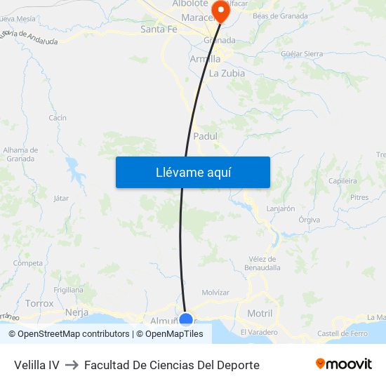 Velilla IV to Facultad De Ciencias Del Deporte map