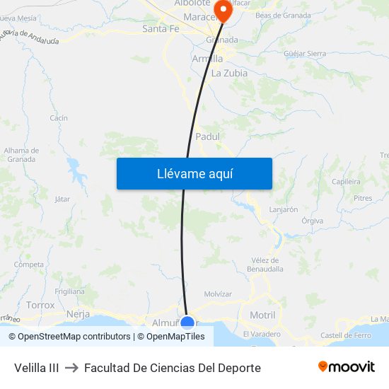 Velilla III to Facultad De Ciencias Del Deporte map