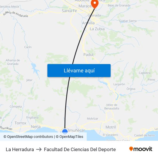 La Herradura to Facultad De Ciencias Del Deporte map