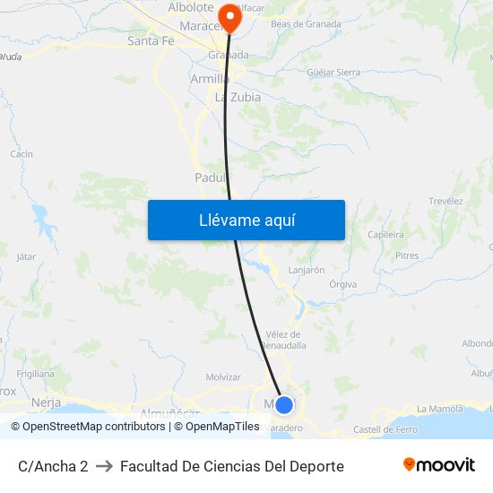 C/Ancha 2 to Facultad De Ciencias Del Deporte map