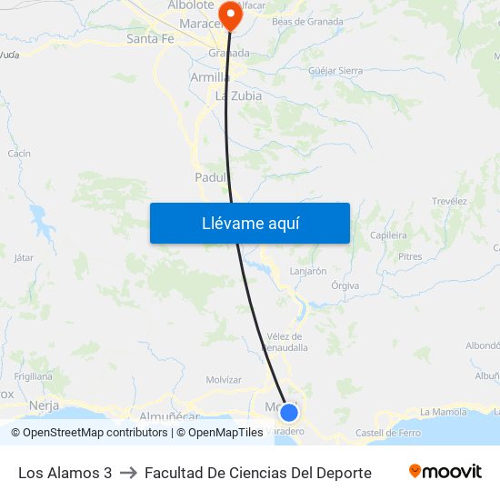 Los Alamos 3 to Facultad De Ciencias Del Deporte map