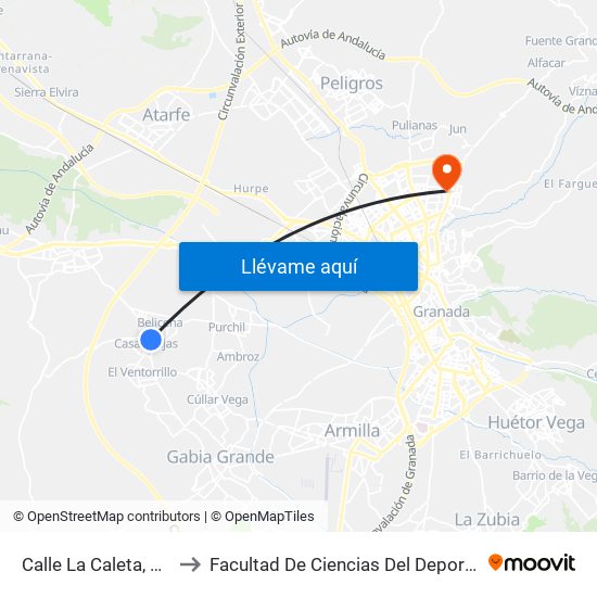 Calle La Caleta, 34 to Facultad De Ciencias Del Deporte map