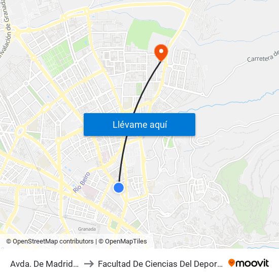 Avda. De Madrid 1 to Facultad De Ciencias Del Deporte map