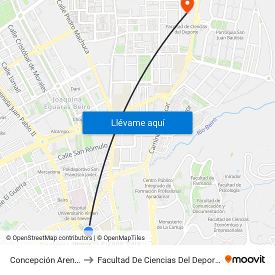 Concepción Arenal to Facultad De Ciencias Del Deporte map
