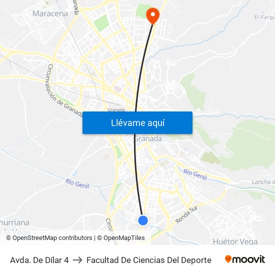 Avda. De Dílar 4 to Facultad De Ciencias Del Deporte map