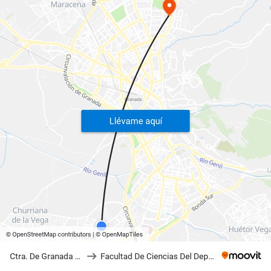 Ctra. De Granada 3 V to Facultad De Ciencias Del Deporte map
