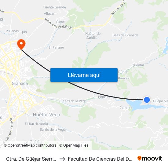 Ctra. De Güéjar Sierra 3 V to Facultad De Ciencias Del Deporte map