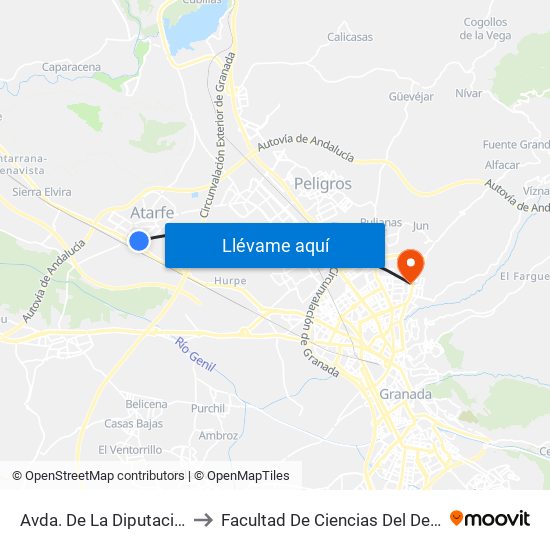 Avda. De La Diputación 1 to Facultad De Ciencias Del Deporte map