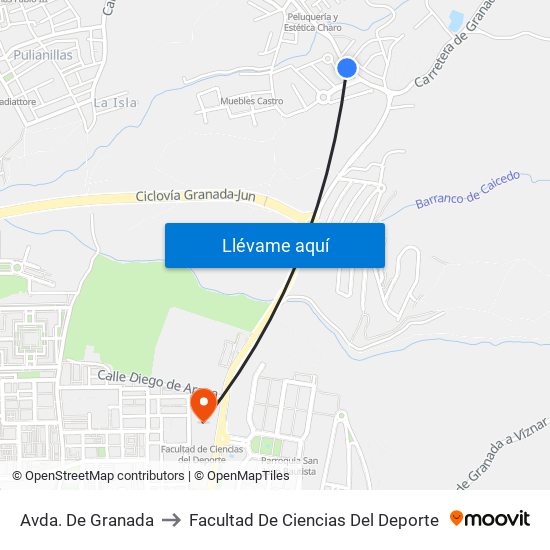 Avda. De Granada to Facultad De Ciencias Del Deporte map