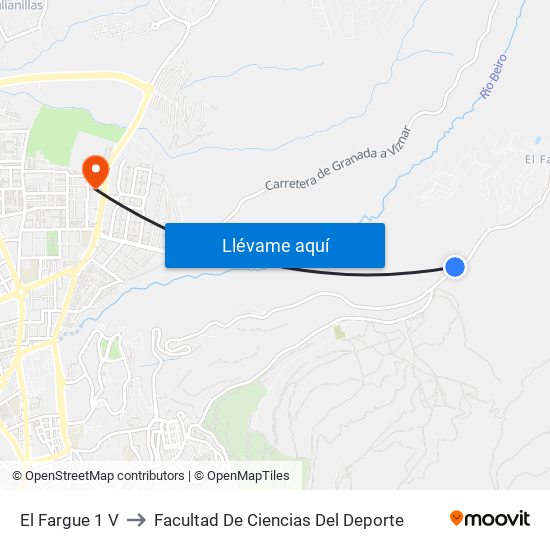 El Fargue 1 V to Facultad De Ciencias Del Deporte map