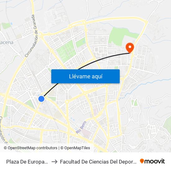 Plaza De Europa V to Facultad De Ciencias Del Deporte map