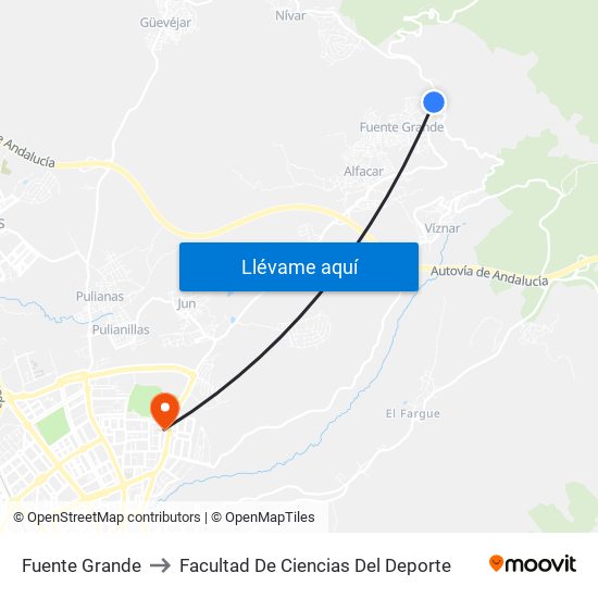 Fuente Grande to Facultad De Ciencias Del Deporte map