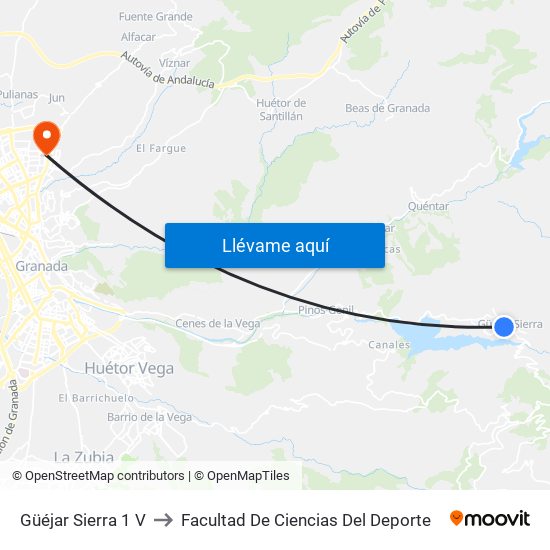 Güéjar Sierra 1 V to Facultad De Ciencias Del Deporte map