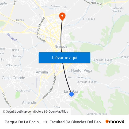 Parque De La Encina V to Facultad De Ciencias Del Deporte map