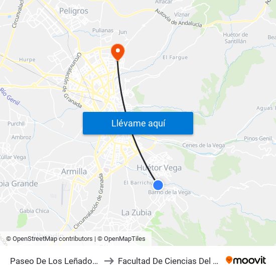 Paseo De Los Leñadores 1 V to Facultad De Ciencias Del Deporte map