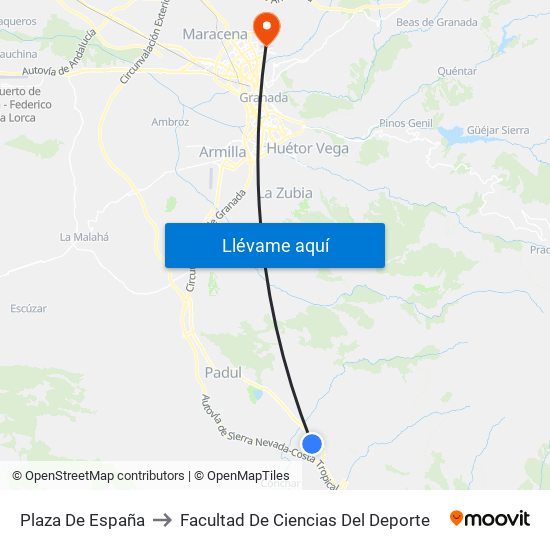 Plaza De España to Facultad De Ciencias Del Deporte map