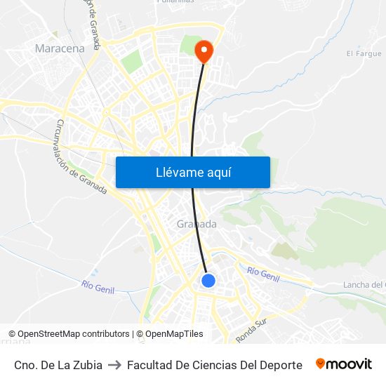 Cno. De La Zubia to Facultad De Ciencias Del Deporte map