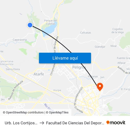 Urb. Los Cortijos 3 to Facultad De Ciencias Del Deporte map