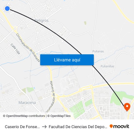 Caserío De Fonseca to Facultad De Ciencias Del Deporte map