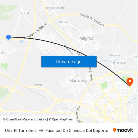 Urb. El Torreón 5 to Facultad De Ciencias Del Deporte map