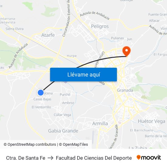 Ctra. De Santa Fe to Facultad De Ciencias Del Deporte map