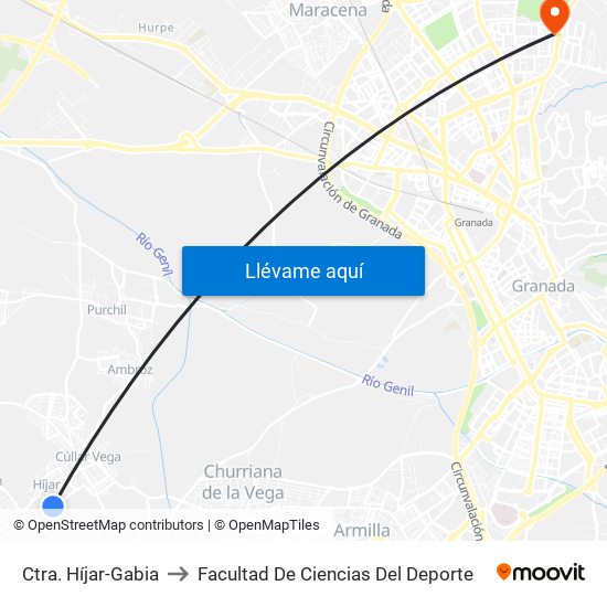 Ctra. Híjar-Gabia to Facultad De Ciencias Del Deporte map