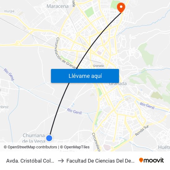 Avda. Cristóbal Colón 3 to Facultad De Ciencias Del Deporte map