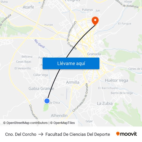 Cno. Del Corcho to Facultad De Ciencias Del Deporte map