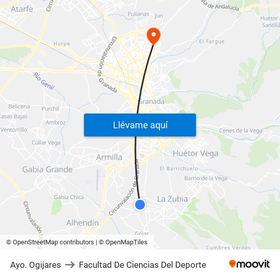 Ayo. Ogijares to Facultad De Ciencias Del Deporte map