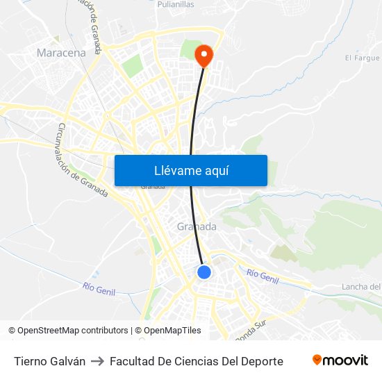 Tierno Galván to Facultad De Ciencias Del Deporte map