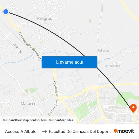 Acceso A Albolote to Facultad De Ciencias Del Deporte map