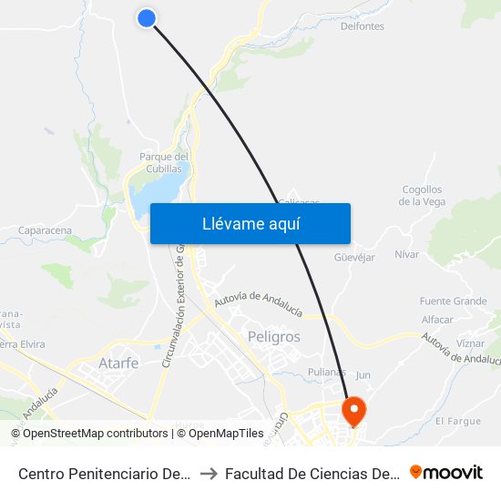 Centro Penitenciario De Albolote to Facultad De Ciencias Del Deporte map