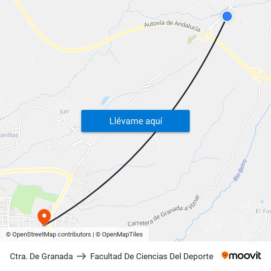 Ctra. De Granada to Facultad De Ciencias Del Deporte map