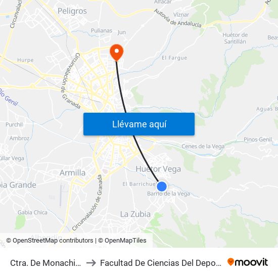 Ctra. De Monachil 1 to Facultad De Ciencias Del Deporte map