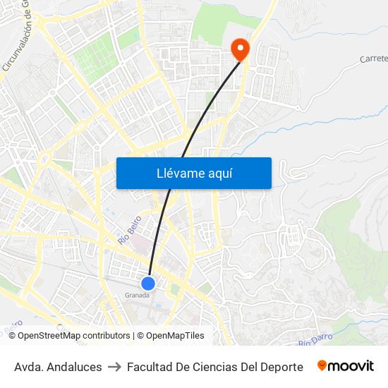 Avda. Andaluces to Facultad De Ciencias Del Deporte map