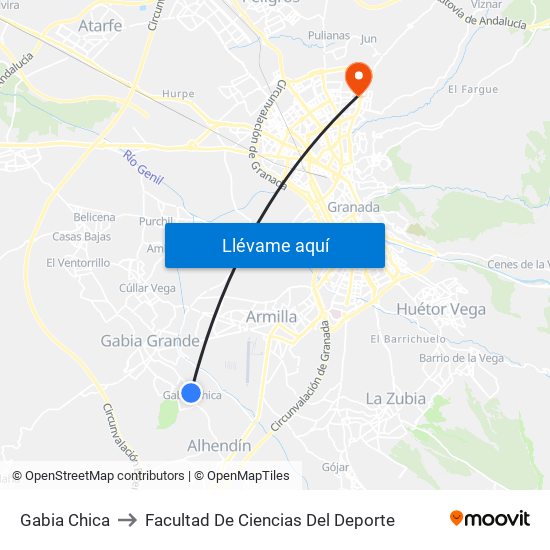 Gabia Chica to Facultad De Ciencias Del Deporte map