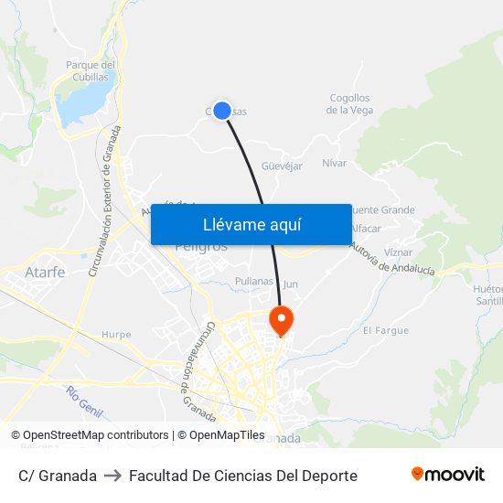 C/ Granada to Facultad De Ciencias Del Deporte map