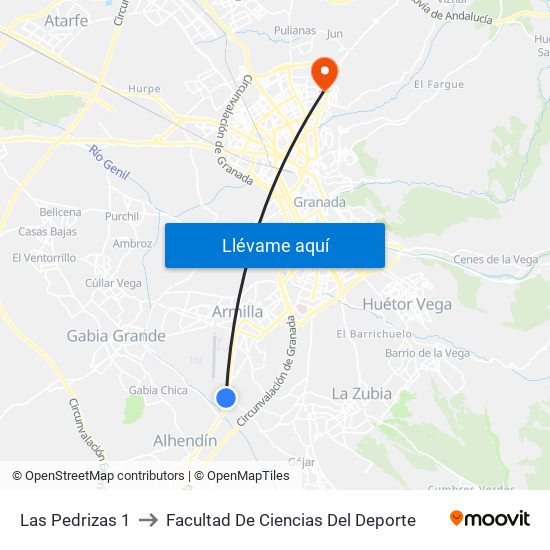 Las Pedrizas 1 to Facultad De Ciencias Del Deporte map