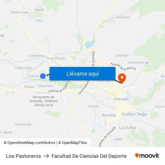 Los Pastoreros to Facultad De Ciencias Del Deporte map