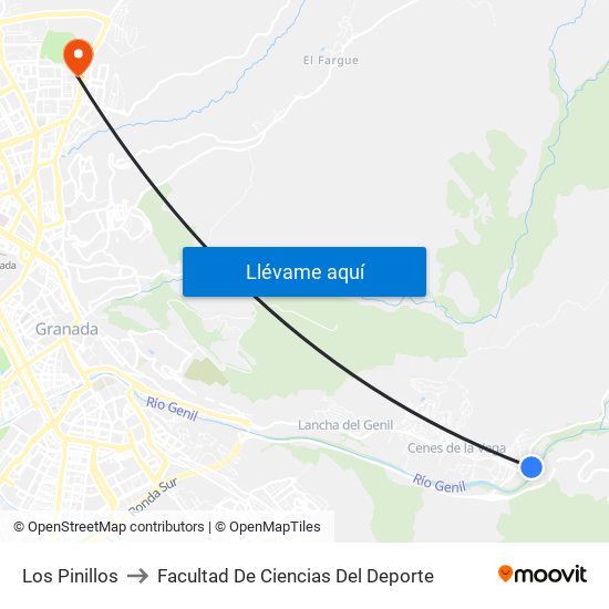 Los Pinillos to Facultad De Ciencias Del Deporte map