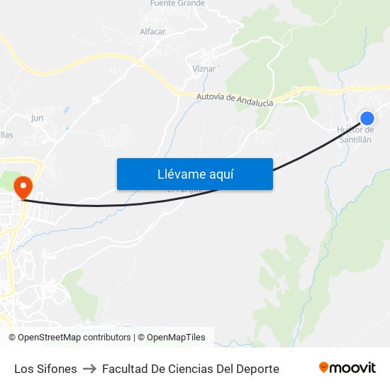 Los Sifones to Facultad De Ciencias Del Deporte map