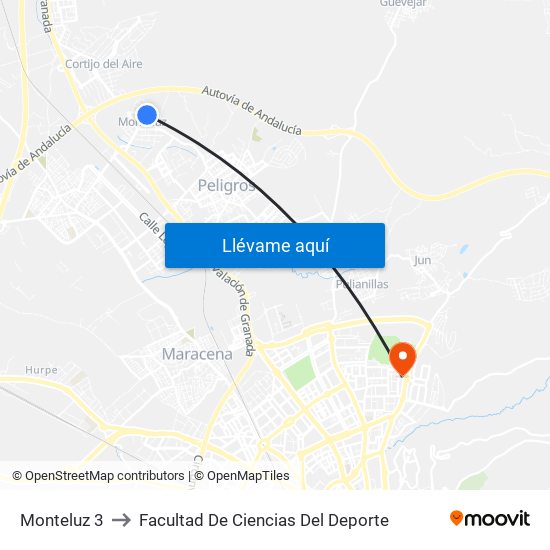 Monteluz 3 to Facultad De Ciencias Del Deporte map
