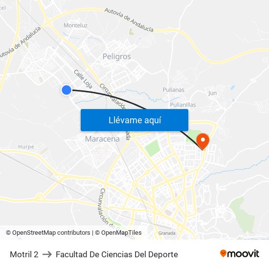 Motril 2 to Facultad De Ciencias Del Deporte map