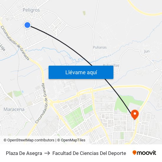 Plaza De Asegra to Facultad De Ciencias Del Deporte map