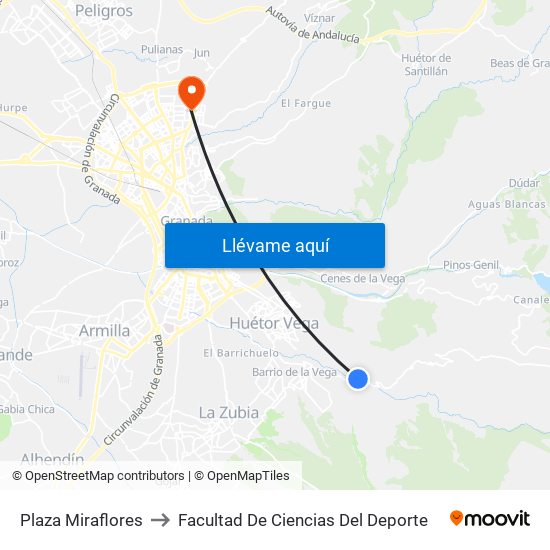 Plaza Miraflores to Facultad De Ciencias Del Deporte map