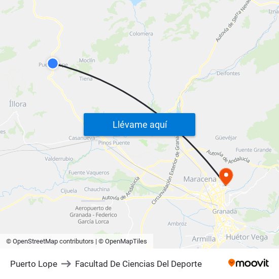 Puerto Lope to Facultad De Ciencias Del Deporte map
